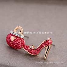 Red Crystal Handbag and High-heel Shoes Stud Earrings For Women